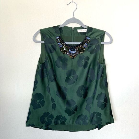 Tory Burch Silk Green Top Blouse Сrystallized Size 2 - Picture 6 of 11